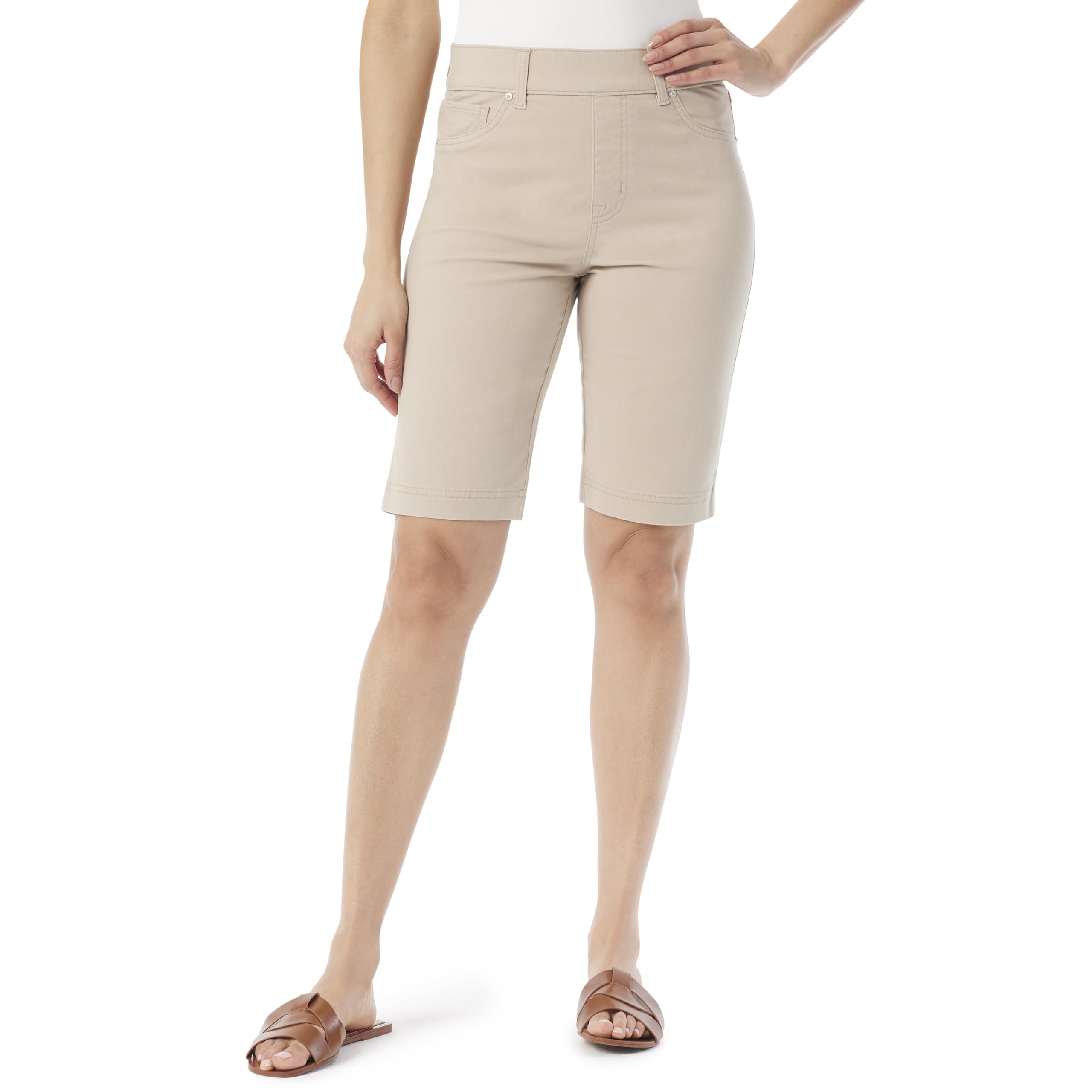 Gloria Vanderbilt Women’s Shape Effect Pull On Bermuda High Rise Short Standard, Dusty Sand