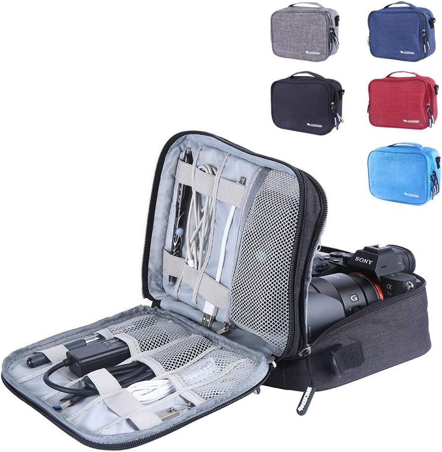 Double Layer Electronic Organizer Travel Universal Cable Organizer Electronics Accessories Cases for Cable, Charger, Phone, USB, SD Card, Black (Black)
