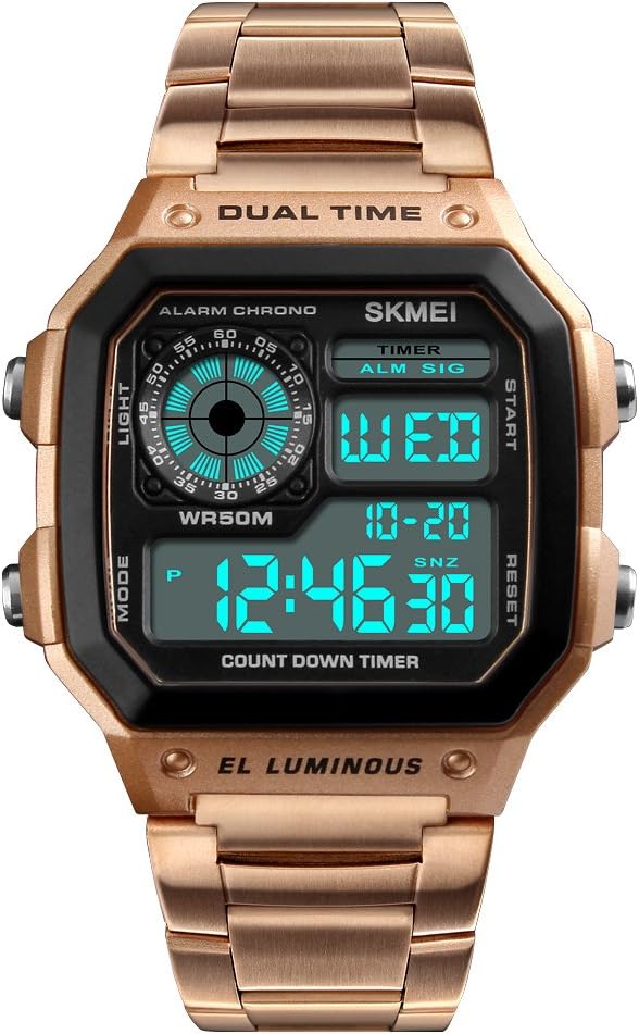 Mens Digital Watch Waterproof Sports Watch Fashion Casual Stainless Steel Strap Men Watch