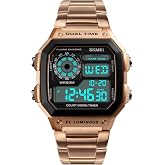 SKMEI Watches for Men,Military Digital Sports Square Gold Watch with Waterproof Dual Time Chronograph Countdown Alarm Backlight