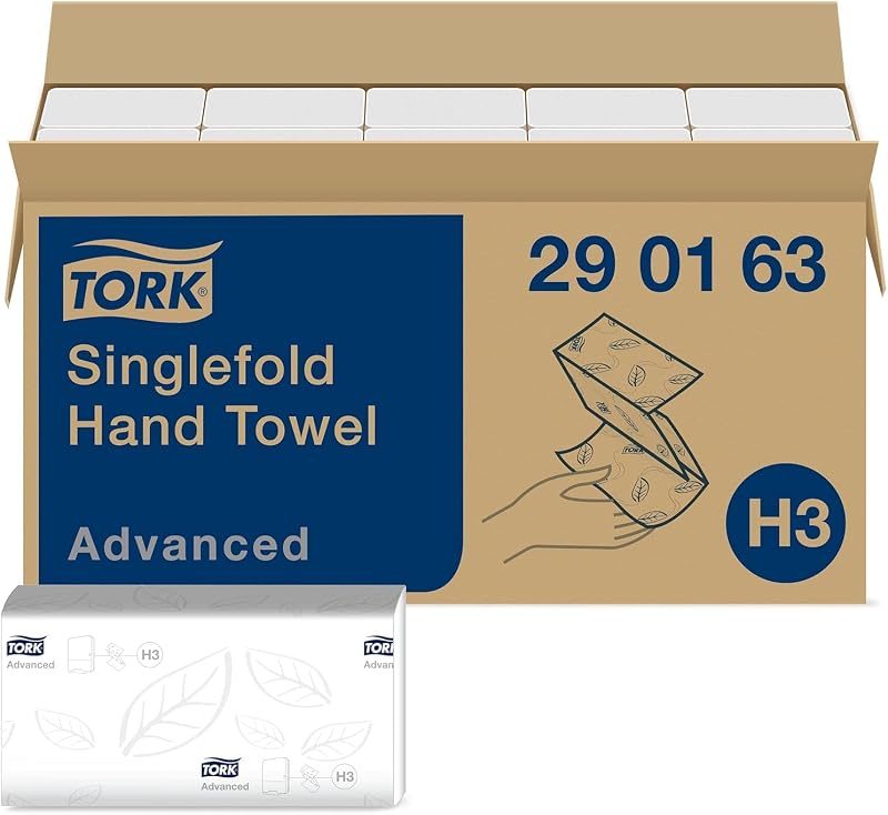Tork Singlefold Hand Towels White 2-Ply H3 System 15 Packs 250 Sheets