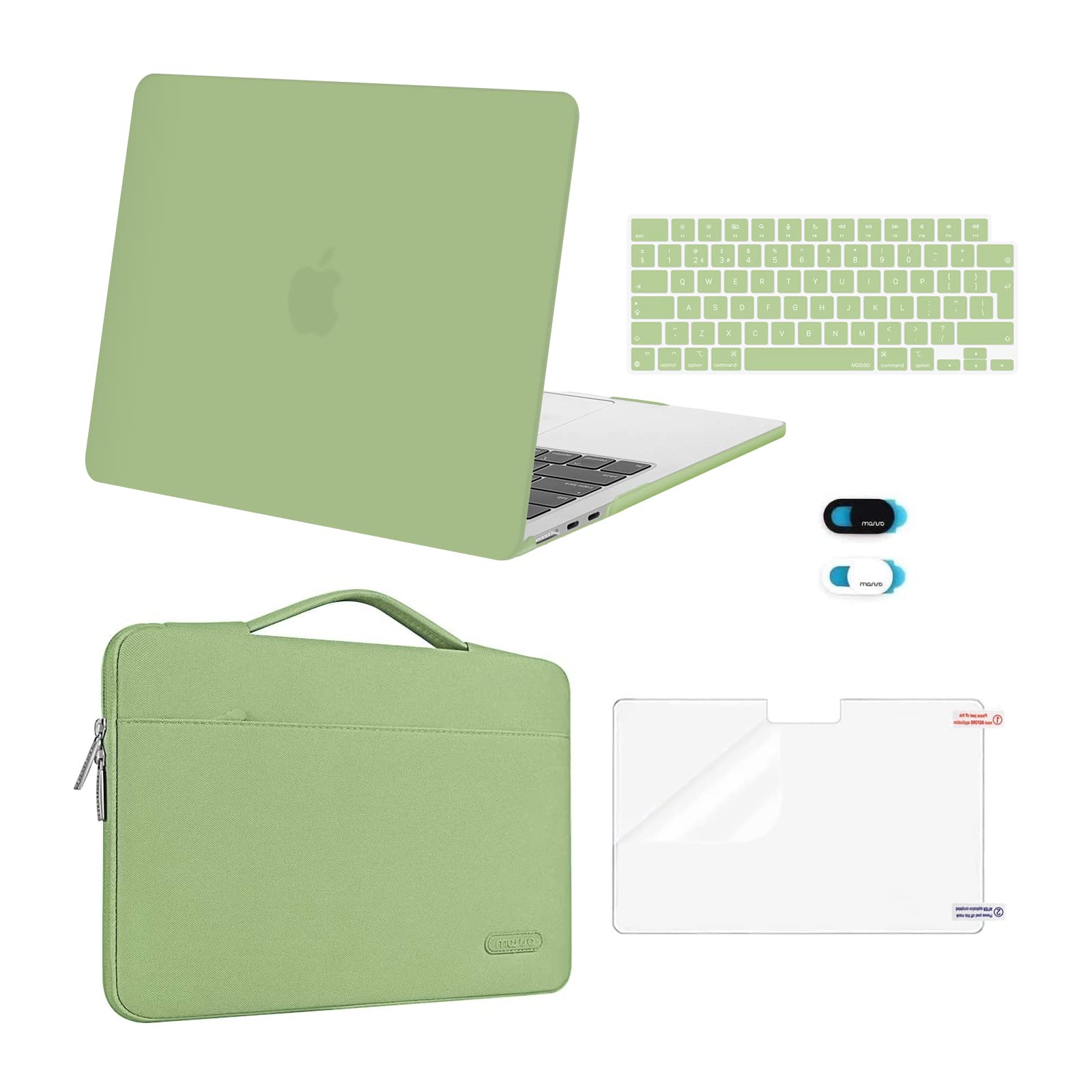 MOSISO Compatible with MacBook Air 13 inch Case M5 M4 M3 M2 2026-2022 A3449 A3240 A3113 A2681, Hard Shell&Sleeve Bag&Keyboard Skin&Webcam Cover&ScreenFilm for MacBook Air 13.6 Case, Chartreuse