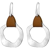 Women Pu Leather Geometric Irregular Round Earring Square Dangle Drop Boho Ear Jewelry-irregular