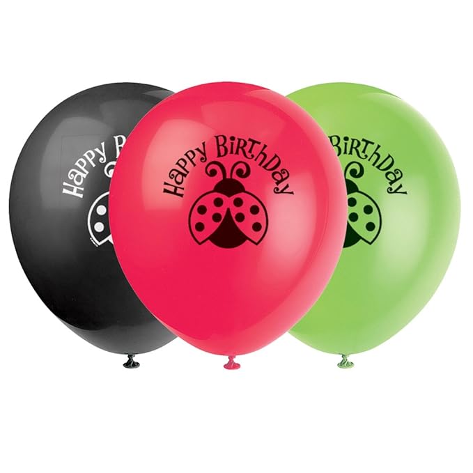 title=Buon compleanno palloncino foglie e coccinella con i modelli ornamenti scacchi 8