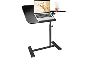 GENDLTHIJ Adjustable Overbed Table with Wheels Split Top Tilting Bedside Bed Table with Tray Rolling Laptop Computer Standing Desk, Hospital Tray Table with Height Adjustment (Black)