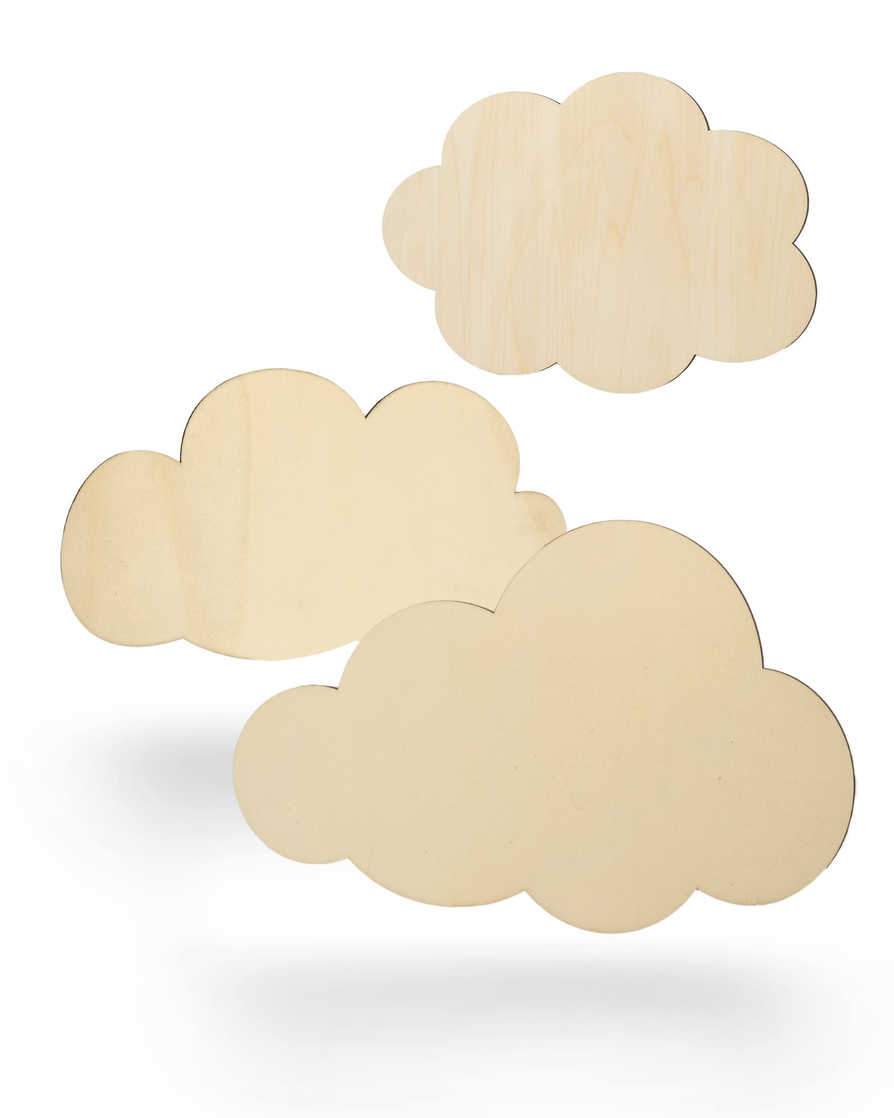 Kleenes Traumhandel Holzwolken - Wooden Clouds - Wall Decoration Cloud - Cloud Discs - Cloud Shape Made of Wood for Children's Room, Bedroom, Living Room - (20 cm Wide)
