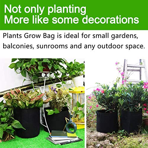 YIANO Nonwoven Fabric Plant Grow Bags 5 Gallon 5 Pack Aeration Flower Vegetable Garden Planting Smart Pot with Handles Black