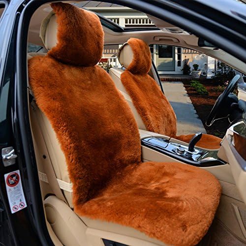 IMQOQ A Pair Genuine Sheepskin Short Wool Car 2 Front Seat Covers Set Winter Warm Universal Light Coffee