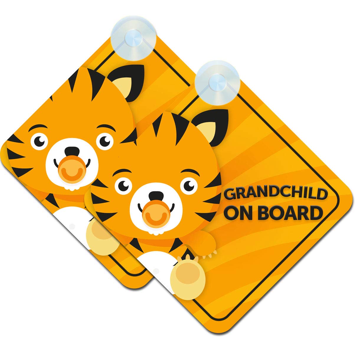 Baby on Board Sign for Car Twin Pack 2pcs Kids Safety Warning Car Sign Grandchild Tiger Design