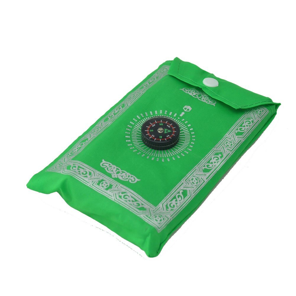 PORTABLE ISLAMIC PRAYER Mat/RUG/WITH COMPASS QIBLA FINDER + BOOKLET/ Weighted Ends/ (THIN PRAYER