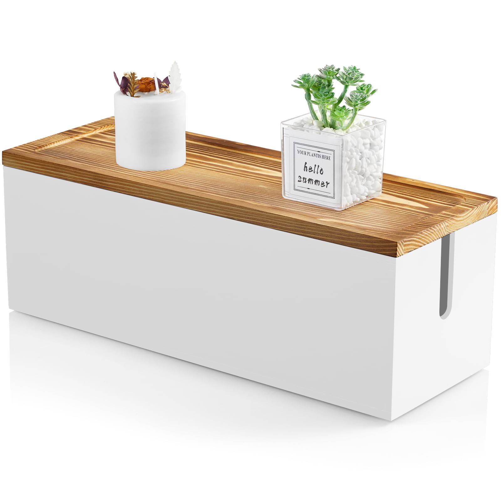 Photo 1 of Bivvclaz Large Cable Management Box, Wooden Cord Organizer Box for Under Desk TV Computer Router USB Hub to Cover and Hide Extension Cords Power Stripes Surge Protectors Chargers Wires, White