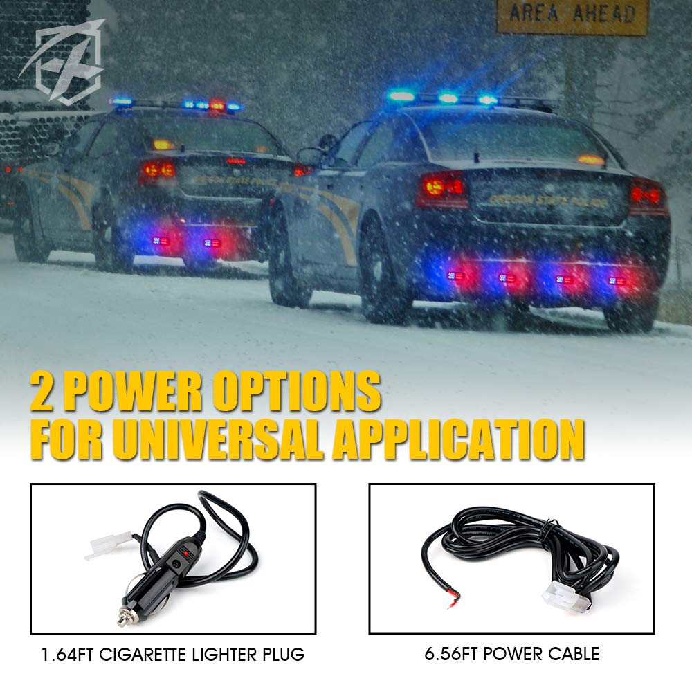 Xprite 24 LED Surface Mount Strobe Lights Kit with Control Panel, Grill Grille Flashing Emergency Warning Police Side Marker Light for Trucks Vehicles ATV RV Cars Van Red Blue, 8PCS