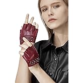 FIORETTO Womens Fingerless Leather Gloves for Driving Unlined Half Finger Punk Gloves 180413