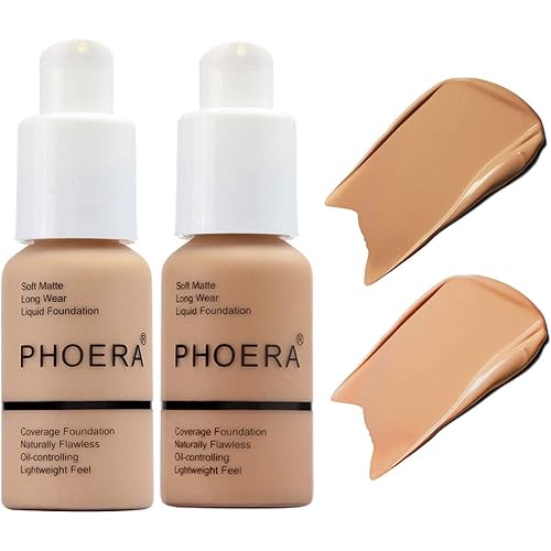 2 Pcs Liquid Foundation 30ml Natural Moisturizing Highlighting Matte Oil Control Concealer Facial Blemish Concealer Color Changing Foundation for Women Girls, 104 Buff Beige & 105 Sand