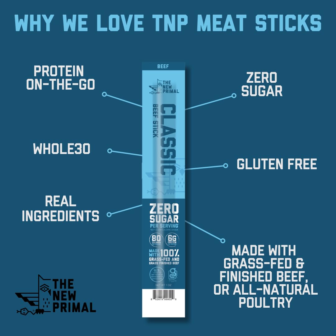 The New Primal GrassFed Beef Sticks, Keto & Gluten Free Healthy Snacks