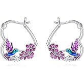 Hummingbird Earrings 925 Sterling Silver Hummingbird Hoop Earrings Heart Hoop Bird Jewelry Gifts for Women