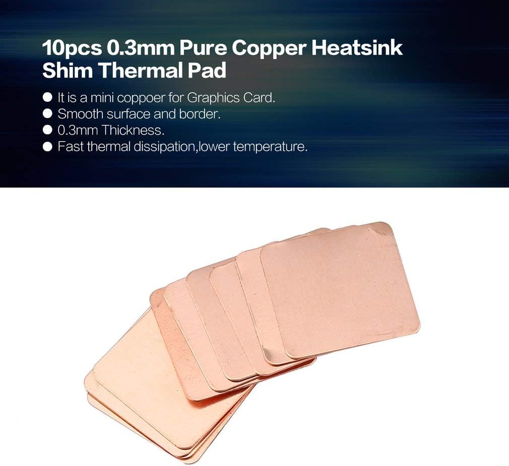 KinshopS 10pcs 0.3mm Pure Copper Heatsink Shim Thermal Pad for Laptop Graphics Card