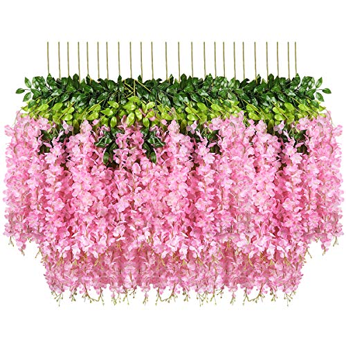 Pauwer Wisteria Hanging Flowers 24 Pack Fake Flower Garland Artificial