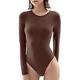 PUMIEY Women's Crew Neck Long Sleeve Bodysuit Second-skin Feel Tops Smoke Cloud Collection