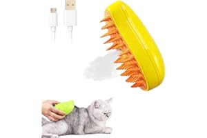 SIHUAN Cat Steam Brush, 3 In1 Steamy Cat Brush, Self Cleaning Cat Brush with Steam,Cat Steamer Brush for Massage,Cat Grooming Brush Pet Hair Removal Comb for Cat and Dog (Yellow)
