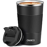 CHANCCI 12oz Travel Coffee Mug Spill Proof, Insulated Coffee Mug with Lid, Leakproof Coffee Tumbler,Stainless Steel Vacuum Coffee Cup for Hot/Cold Drinks, Reusable Thermal Coffee Cup -380ml,Black
