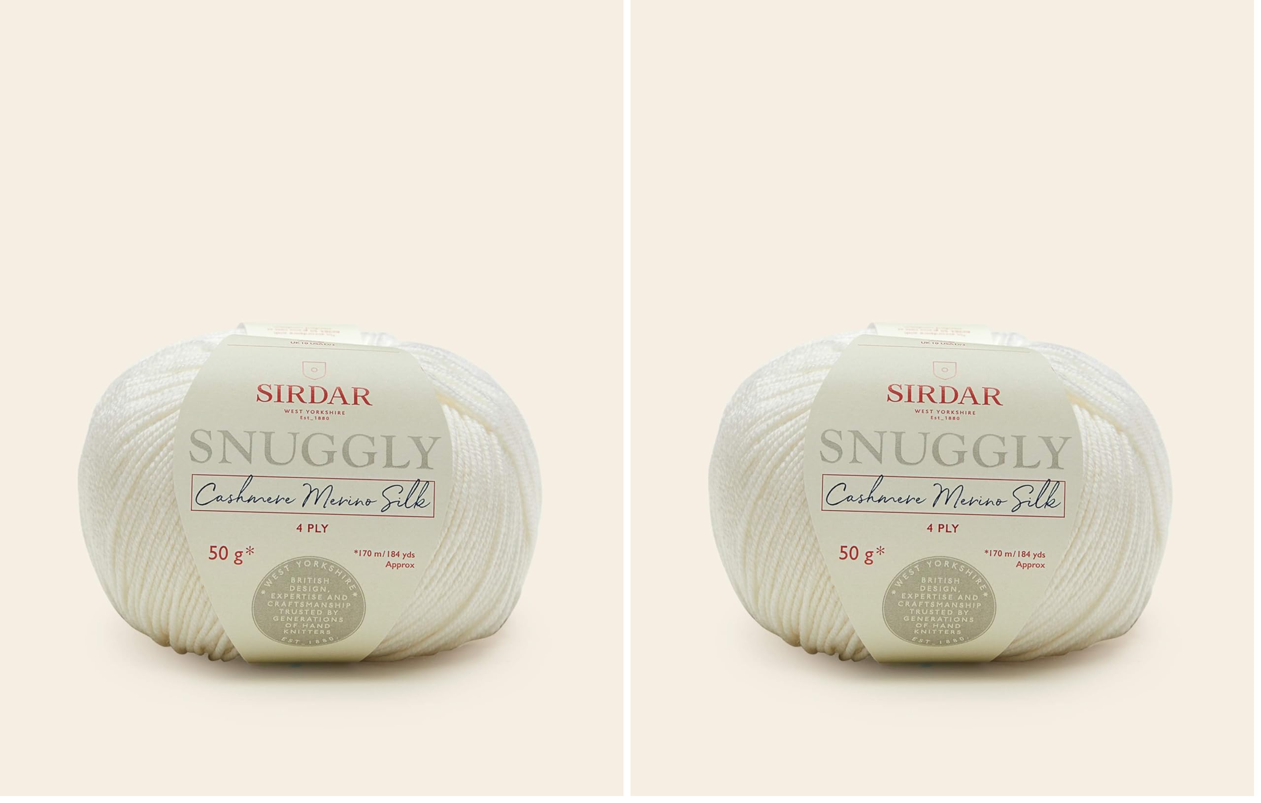 Sirdar Snuggly Cashmere Merino Silk 4 Ply, 75% Extra Fine Merino, 20% Silk, 5% Cashmere, Premium Yarn for Knitting and Crochet, Snow Queen (302), 50g (Pack of 2)