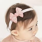 Bethynas Glitter Satin Bow-knot Headband for Baby Girls Handmade Ribbon Bow Toddler Hairband Infant Soft Lace Elastic Headband Birthday Party Hair Accessory for Newborn Baby (Pink)