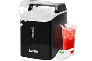 Aeitto Nugget Ice Maker Countertop, 42lbs/24H Ice Machine with 1.5L Water Tank, Rapid Ice Release in 6 Mins, Self-Cleaning Pebble Ice Maker with Basket and Scoop for Home Office RV and Party, Black