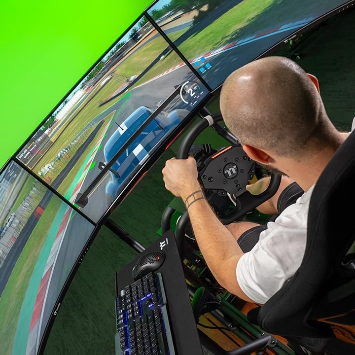 Thermaltake G15 Direct Drive Racing Wheel Bundle mit Lenkrad, Wheel Base und 3 Pedalen | 15 Nm Wheelbase | 13 Zoll D-Shape Lenkrad mit Quick-Release & Dual-Clutch | 16-Bit Encoder | RGB LEDs 4