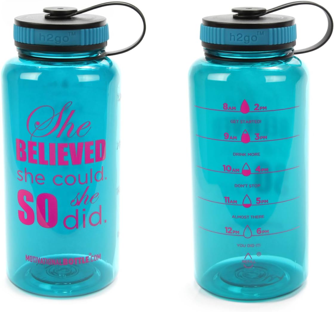 Motivational Bottle 34oz Fitness Workout Sports Water Bottle Unique Timeline | Measurements | Goal Marked Times Measuring Your Daily Water Intake, BPA Free Non-Toxic Tritan
