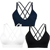 Sports Bra for Women V-Neck Strappy Criss Cross Yoga Bra Padded Medium Support Workout Gym Athletic Fitness Bras 3 Pack