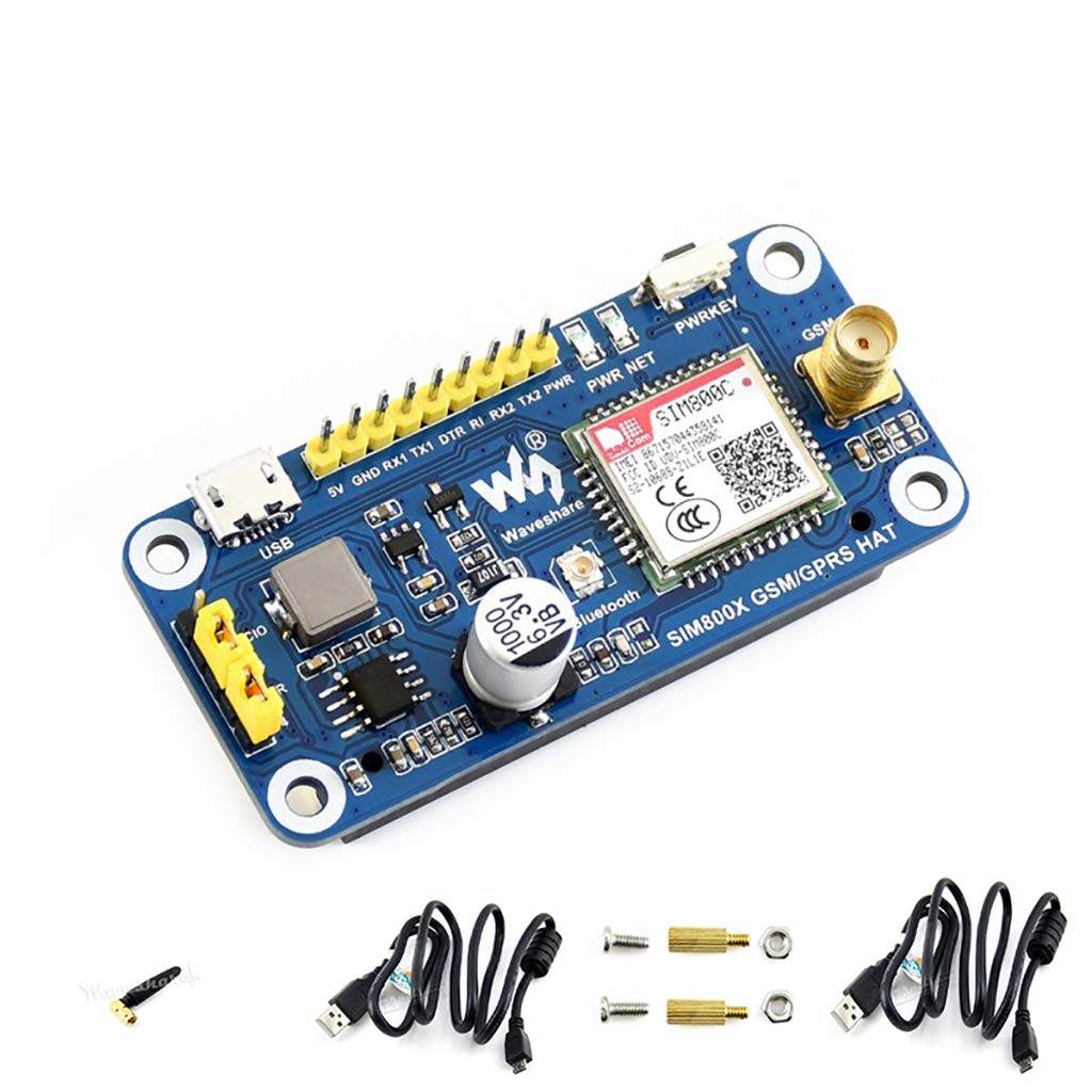 Raspberry Pi GSM/GPRS/Bluetooth HAT Based SIM800C Support SMS, GPRS, DTMF, HTTP, FTP, MMS, email for Band GSM 850/EGSM 900/DCS Compatible All Version of Pi/Jetson Nano