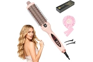 IUIBeauty Thermal Brush, Blowout Brush for Hair – Straightens, Volumizes & Curls with Negative Ion Technology, Digital Display, Pink