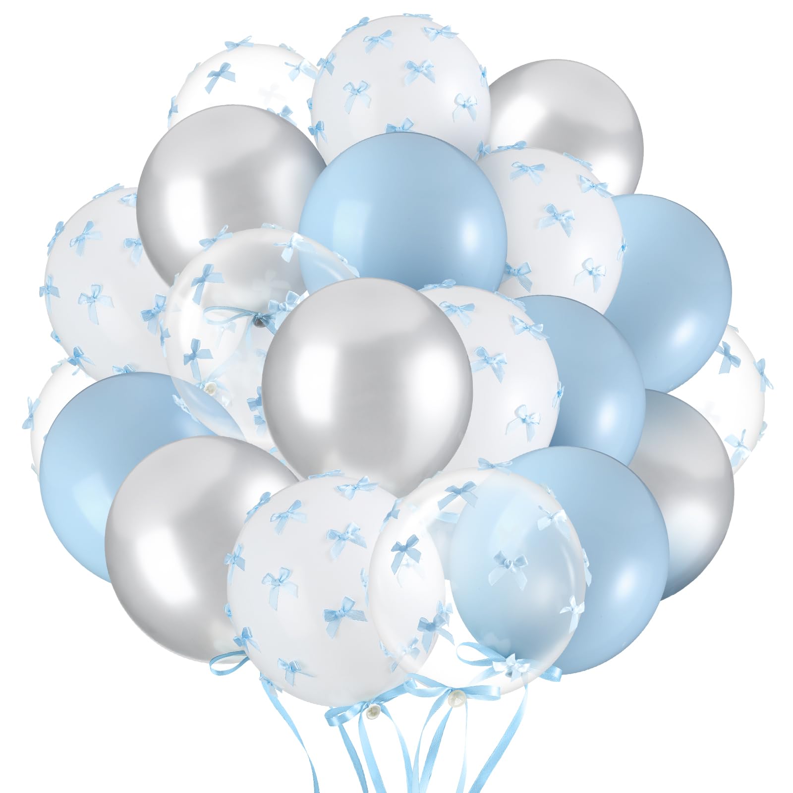Photo 1 of Gejoy 50 Pcs Bachelorette Party Decorations Blue White Silver Clear Balloons 12" with 300 Pcs Ribbon Bows for Coastal Something Blue Before I Do Bridal Shower Engagement Baby Shower Birthday Decor