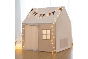 TreeBud Play Tent with Padded Mat, Pennant Banners, Star Lights - Kids Playhouse with Large Space for Indoor Outdoor, Large Play House Toys for Toddler, Boys and Girls, Side Door Roller Blind