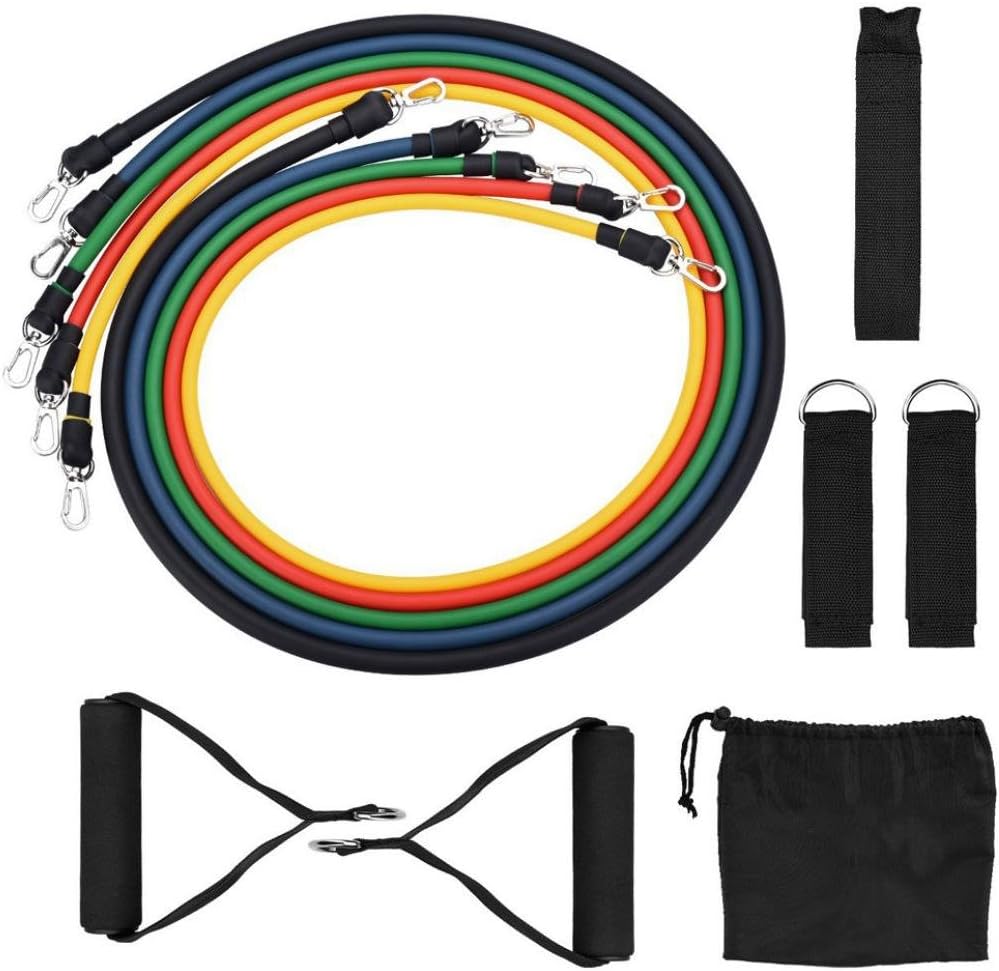 HARRYSTORE Resistance Bands Set, 5 Elastic Stretch Exercise Bands Kit with Door Anchor Attachment,Ankle Strap for Training Fitness Yoga Pilates