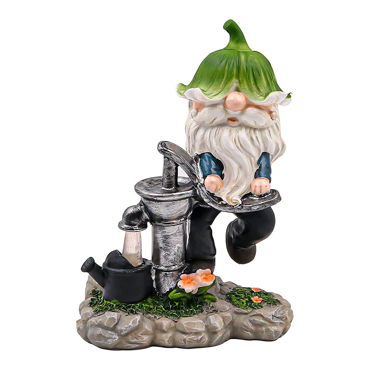 NUZAMAS Solar Powered Garden Ornaments, Decorative Pumping Wizard Statue with Solar Lantern Light Outdoor Garden Decoration Ornament Table Top Sculpture Lighting Waterproof Lamp