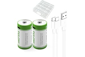 PULOMI USB Lithium ion Rechargeable C Battery, High Capacity 1.5V 5000mWh Rechargeable C Battery, 2.5 H Fast Charge, 1200 Cycle with Type C Port Cable, Constant Output,2-Pack