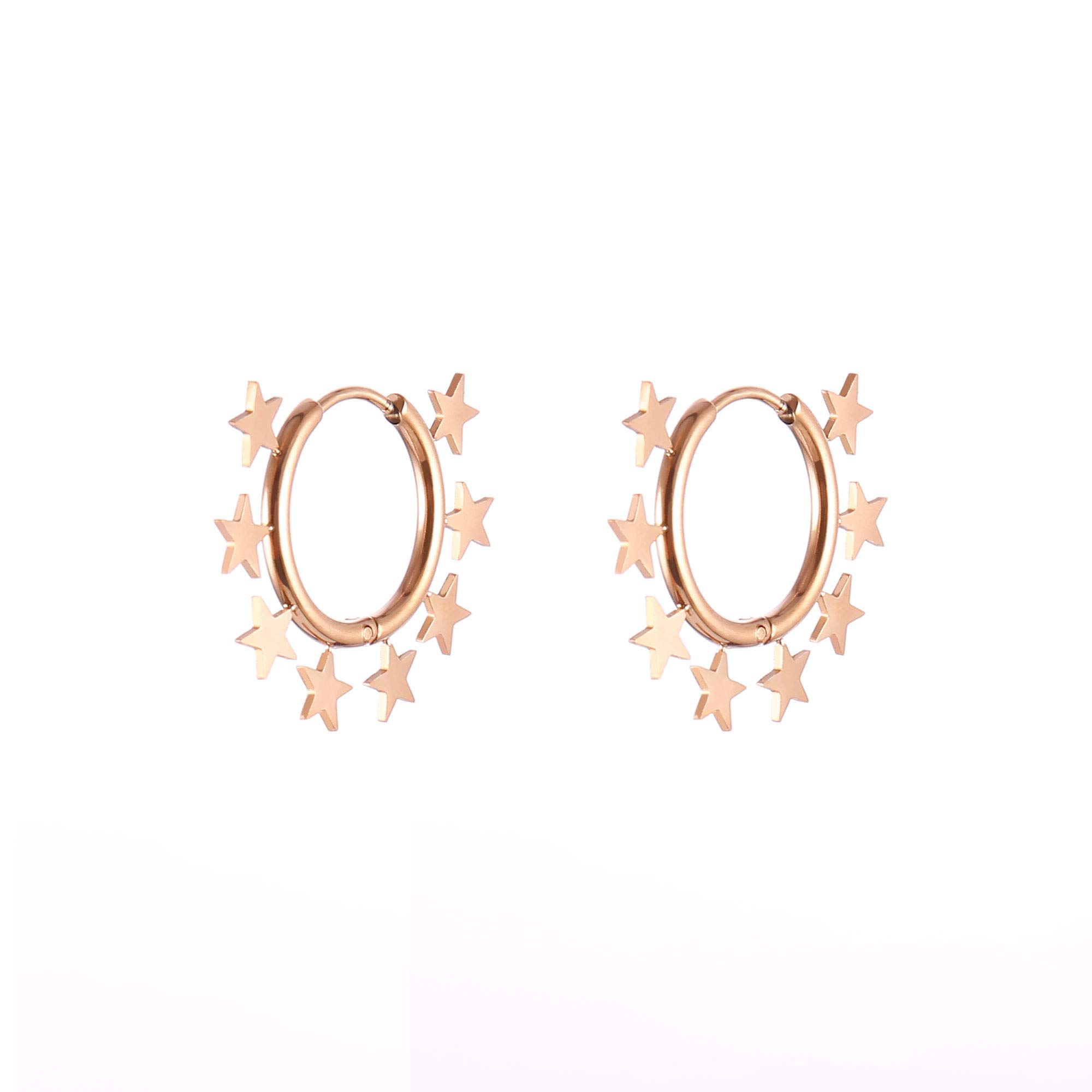 PengJin - Stainless steel hoop earrings for women, multi-star decor, classic for girls, lovers, hypoallergenic, birthday, weekend anniversaries, party, banquet gifts