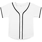 PRIMITAS Youth Button Down Plain Baseball Jersey, Blank Softball Team Uniform, Hip Hop Hipster Short Sleeve Active Shirts