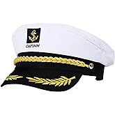 Adult Yacht Captain Hat White Sailor Hat for Women Men Yacht Boat Sailor Captain Cap Marine Admiral Mardi Gras Costume Party Cosplay Accessory