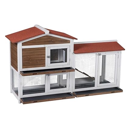 Good Life Two Floors Wooden Outdoor Indoor Roof Waterproof Bunny Hutch Rabbit Cage Guinea Pig Coop Pet House For Small To Middle Animals With Stairs