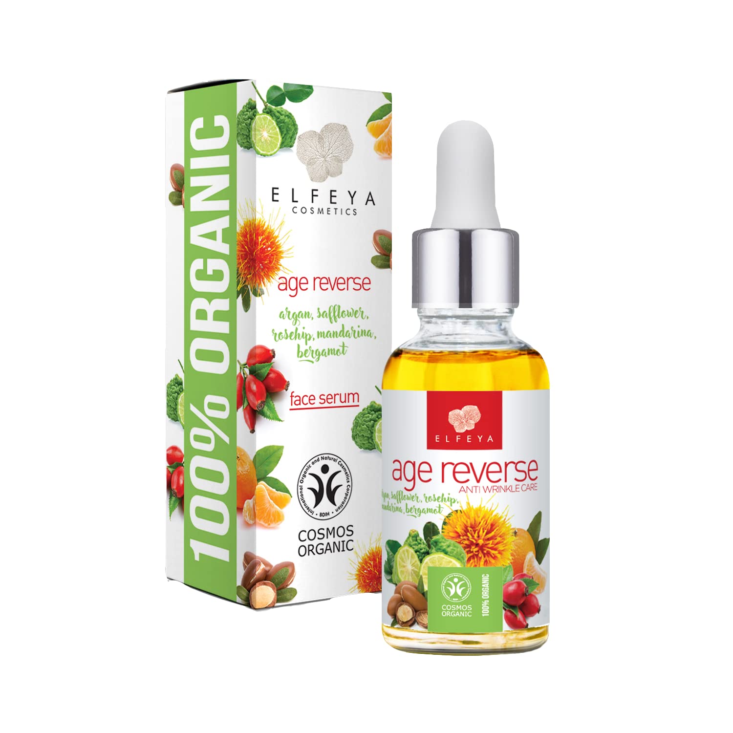 Elfeya Cosmetics Age Reverse Anti-wrinkle Face And Neck Serum. 100% Organic Anti Aging Serum For Face And Neck. Helps Reduce The Appearance Of Puffiness, Wrinkles, Face Lines And Spots - 30 ml