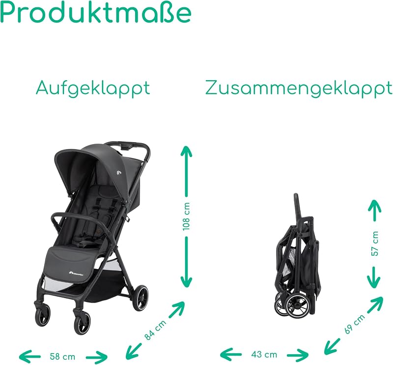 Azur, Kinderwagen Buggy, 0–3 Jahre (15 kg), Mineral Graphite