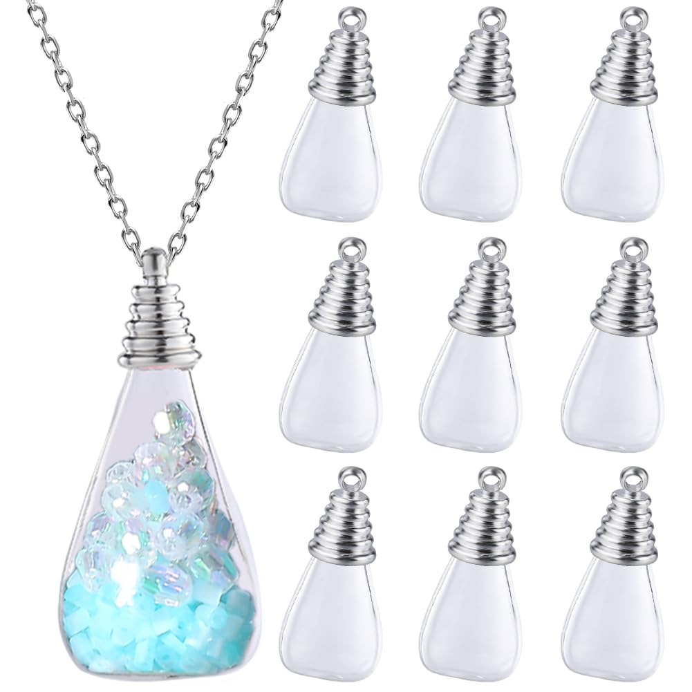 SUNNYCLUE 1 Box 20Pcs 10 Sets Mini Glass Bottle Charms Clear Bottle Charm Drop Empty Glass Container Globe Jars Small Jar Caps Charms for jewellery Making Charms Keychain Earring Necklace DIY Crafts