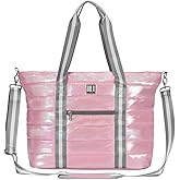 Women Tote Bag, Quilted Puffer Work Shoulder Bag with Laptop Compartment Trolley Sleeve, Large Puffy Travel Handbag