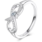 SHEAISRS Infinity Promise Ring 925 Sterling Silver Angel Wings Heart Ring for Women Her