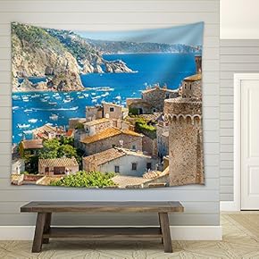 The Famous Resort of Tossa De Mar on The Costa Brava. - Fabric Wall Tapestry Home Decor - 51x60 inches