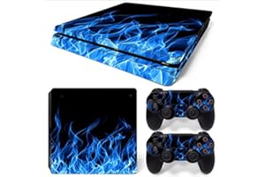 Gam3Gear Vinyl Decal Protective Skin Cover Sticker for PS4 Slim Console & Controller (NOT for PS4 or PS4 Pro) - Blue Flame