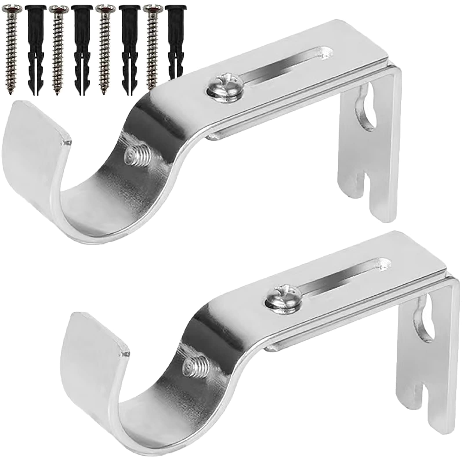 Curtain Rod Brackets for Adjustable, 2 Pack Premium Rod Bracket for Walls, Curtain Rod Holder, Drapery Rod Holders Hardware Window Curtain Rod Support Hanger for 1 Inch Rod (Silver)